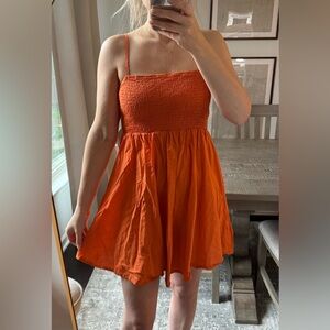 Bold Bright Orange Smocked Stretchy Sundress